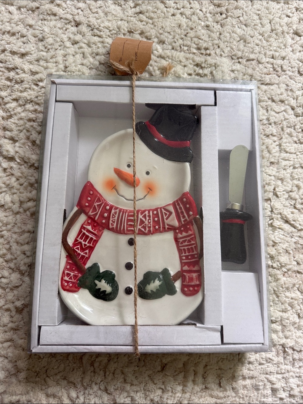 Festive Snowman Serving Plate and Spreader - Red & Green